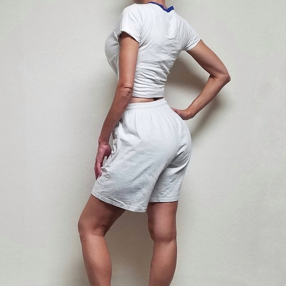 RARE Vintage Eagle USA Heather Gray Tie Waist Pull-On High Rise Relaxed Shorts - Picture 3 of 11